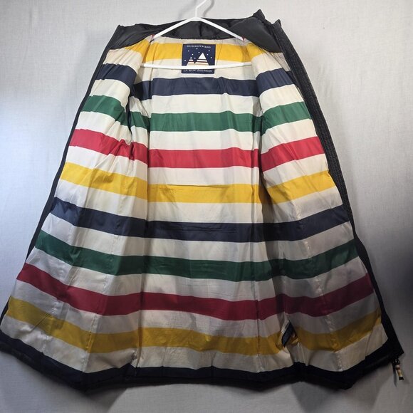 Hudson's Bay Coat Womens Small Black Long Puffer Hooded Down Striped Lightweight - Picture 2 of 16